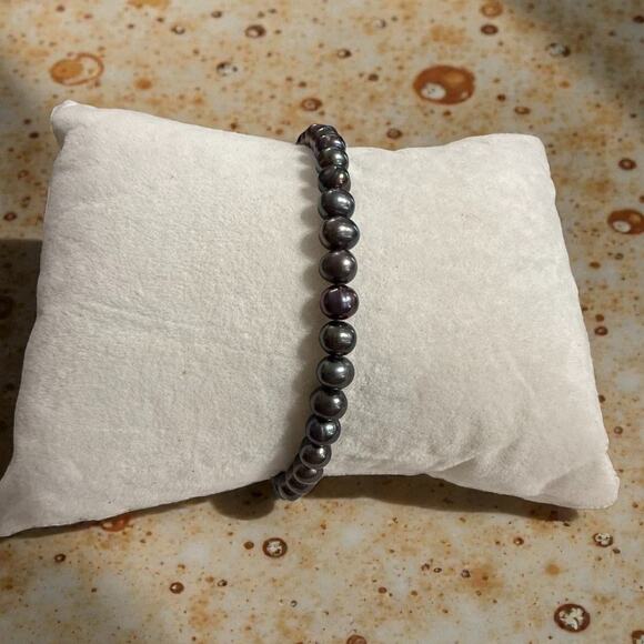 Vintage Dark Freshwater Pearl Bracelet 14K Gold Clasp Elegant 5mm Pearls 7.25
